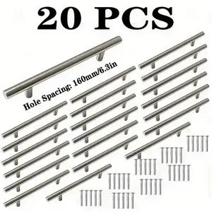 20 Stainless Steel Kitchen Cabinet T-Handle Pulls, Furniture Handles, Drawer Pulls, Includes Screws, Durable and Stylish