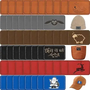 60 Pcs Blank Leatherette Hat Patches with Adhesive Rustic Leatherette Rectangle Patch Faux Leather Patches for Hats Custom Fabric Repair Sew Laser Supplies (Dark Colors,3 x 2 Inch)