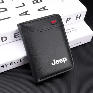 PU Leather Car Logo Mini Wallet, Lightweight Thin Money Purse, for Jeep Renegade Wrangler Grand Compass Gladiator Cherokee Jl, Auto Accessories
