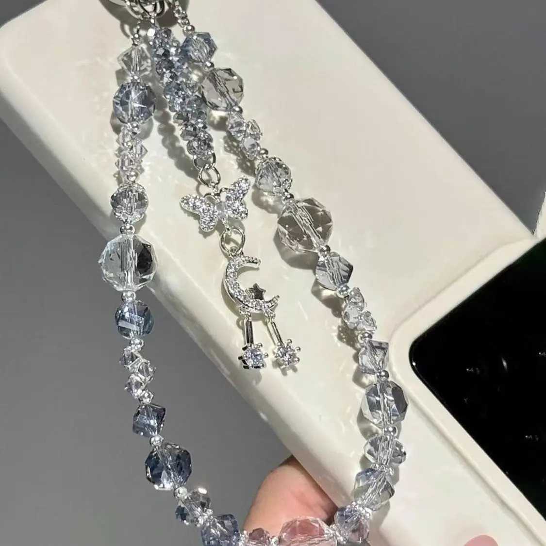 Summer New Square Bead Phone Chain, Elegant Flashing Phone Strap, Universal Accessory for iPhone, Cute Phone Lanyard, Phone Decoration, Phone Charms, Mobile Phone Chain
