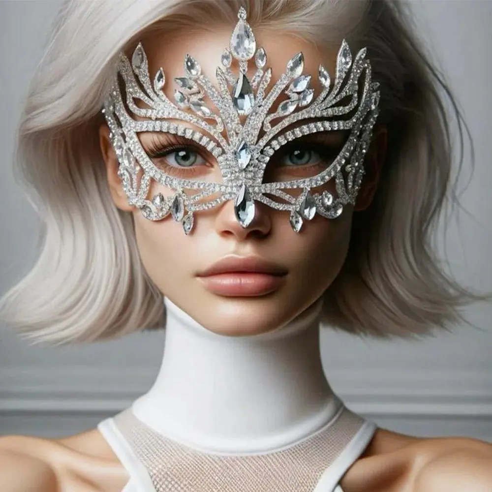 Women's Rhinestone Tassel Chain Full-Face Creative Mask, Festive Masquerade Dance Party Performance Jewelry Accessory, Creative Masks