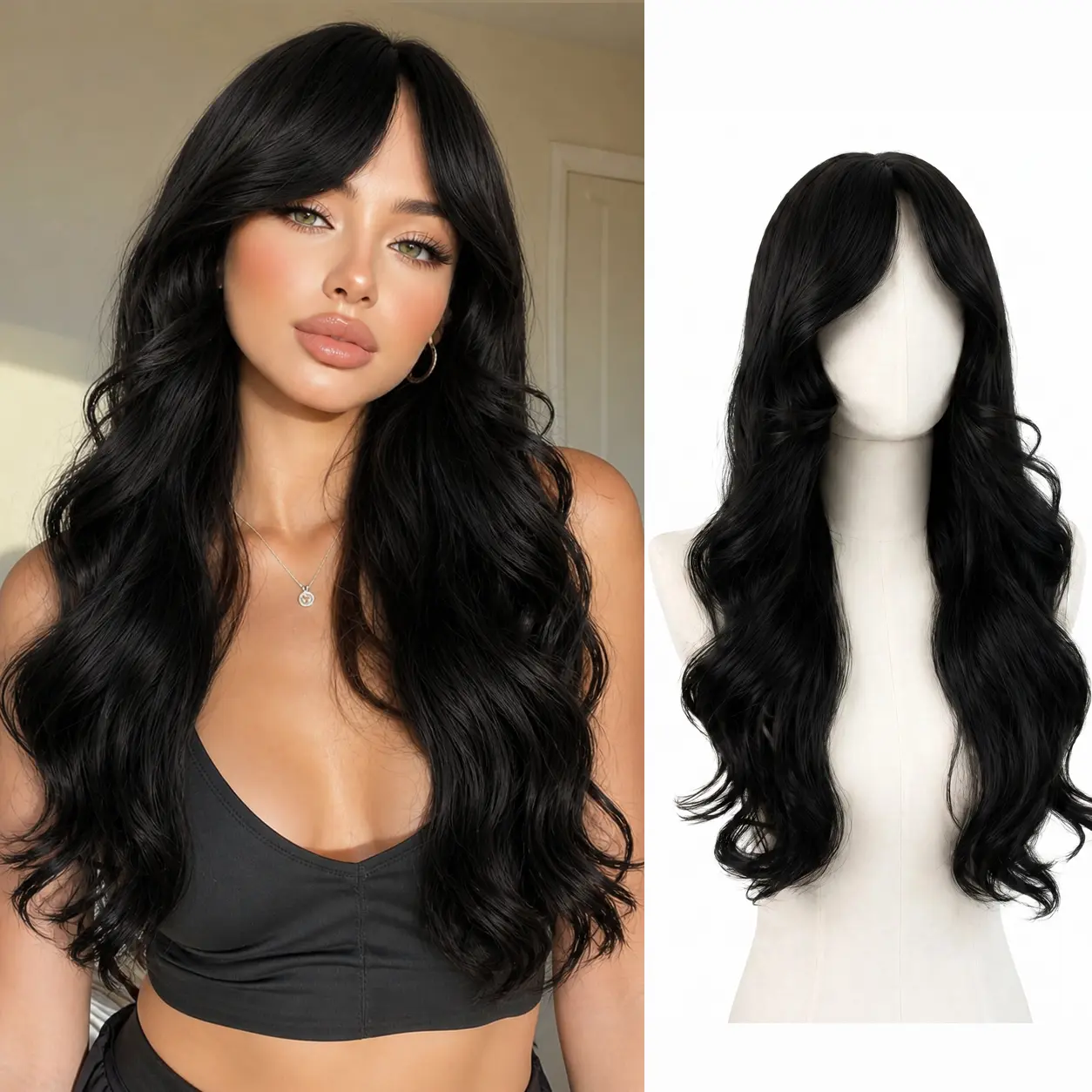 25'' Body Wave Wig Women Long Wavy Synthetic Wig Natural Black Chestnut Brown Full Head Wig Soft Lightweight Comfortable Hair