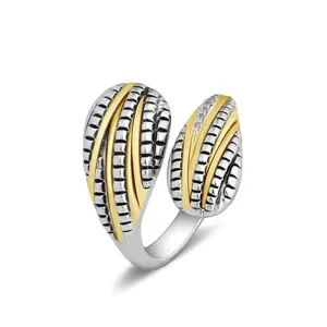 MYTYS Two Tone Statement Double End Ring for Women Wire Interwoven Design Fashionable Stylish Elegant Jewelry Unique Aesthetic