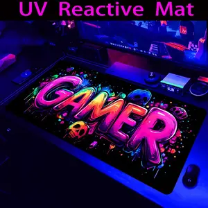 Large Gaming E-sports Computer Thickened Fluorescent Mouse Pad, Game Letters Pattern Printed Desktop Pad, UV Black Non-slip Mouse Pad, Washable Rubber Material, Gaming Mouse Pads