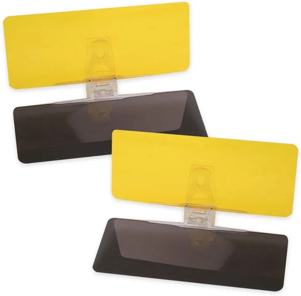 Car Sun Visor (Pack of 2), 2 in 1 for Day and Night Anti-Glare, Anti Dazzle and Anti UV HD Automobile Windshield Visor by | HD tinted flip-down panels, dims headlight and sun brightness, clip-on fit for most vehicles