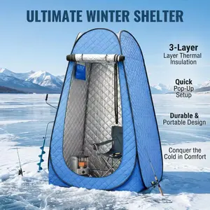 Insulated Pop Up Ice Fishing Tent – 3-Layer Thickened Heavy Duty Oxford Cloth Winter Shelter – No-Pole Instant Setup Portable Tent for Ice Fishing, Camping & Winter Use
