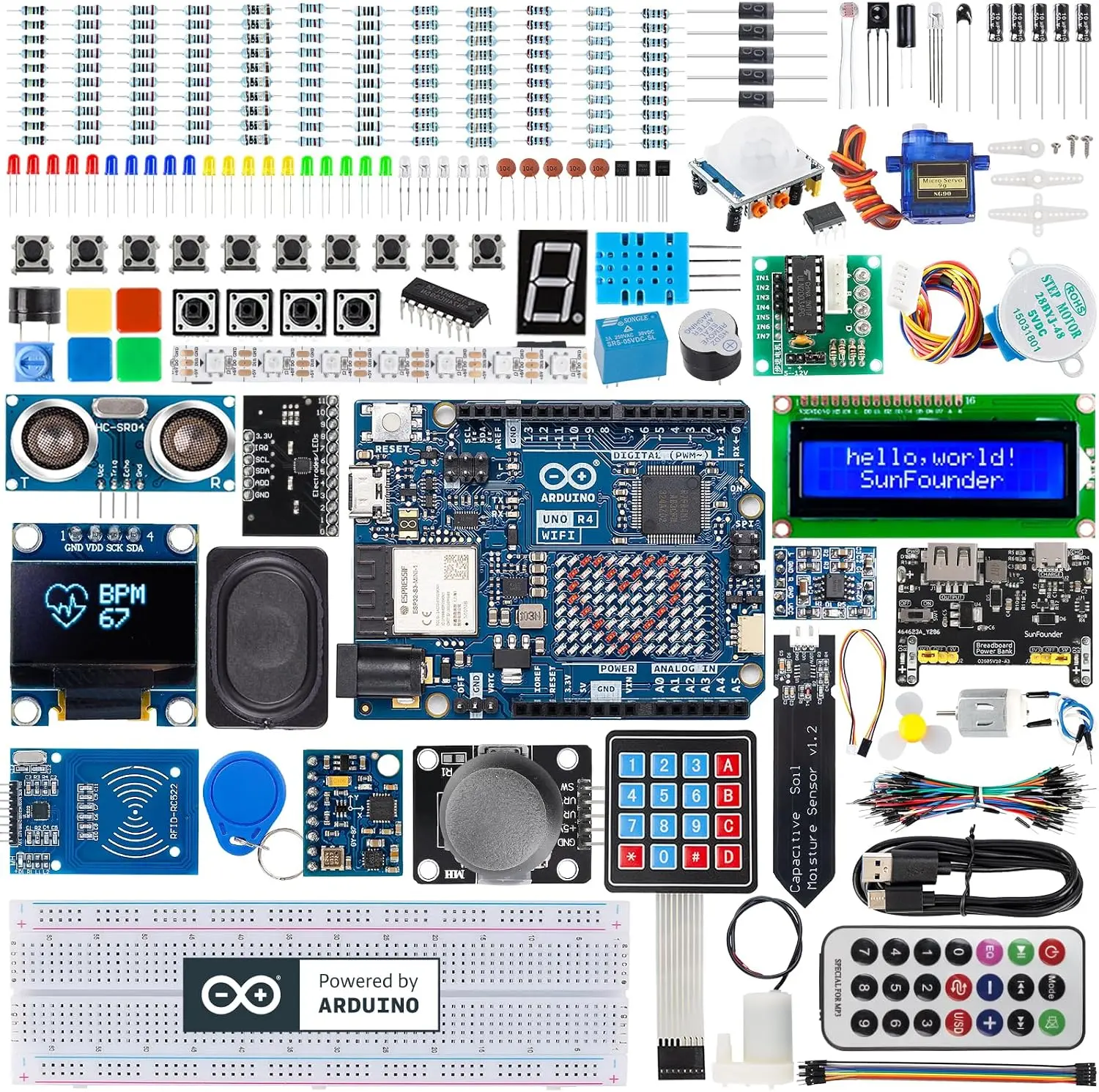 SunFounder Elite Explorer Kit with Original Arduino Uno R4 WiFi, RoHS Compliant, Bluetooth IoT ESP32 IIC LCD1602 OLED, Super Starter Kit, Online Tutorials & Video Courses for Beginners & Engineers