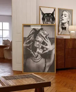 Woman with Money Print, Luxury Fashion Poster, Black & White, Girly Glam Room Decor, Chic Wall Art Poster(Unfamed)