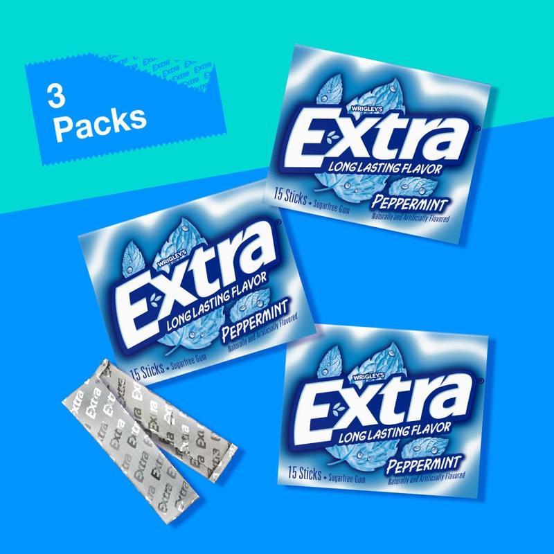EXTRA Peppermint Sugar Free Chewing Gum, 15 pieces (3 Pack)