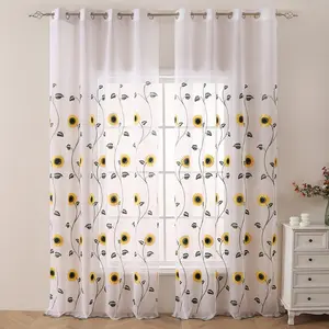 Sunflower Pattern Embroidered Curtain, 1 Count Modern Simple Window Curtain, Home Decorative Curtain for Living Room Bedroom Study Room