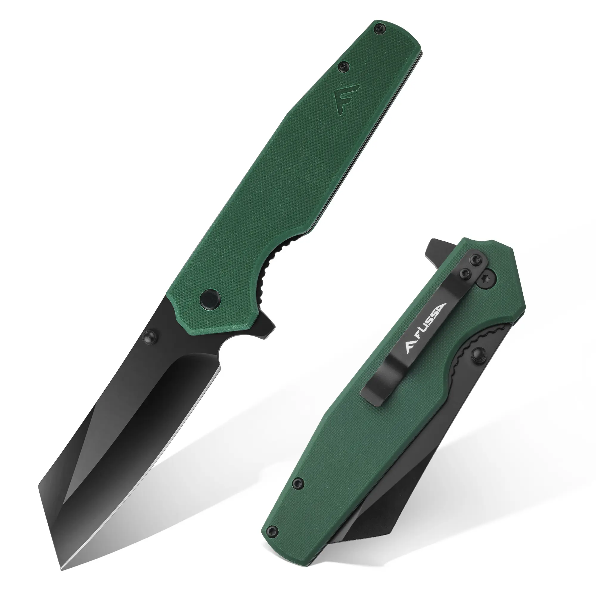 #summersale FLISSA Folding Knife, 4-3/4" Reverse Tanto Folding Pocket Knife, Black Stonewash Blade, G10 Handle, for Hunting, Survival, Camping and Outdoor Activities, Great Gifts for Dad, Husband, Friend