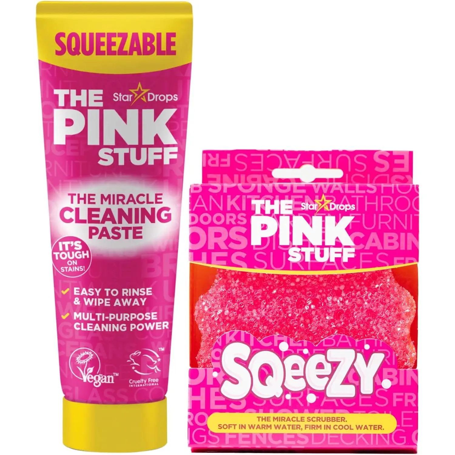 The Pink Stuff Squeezable Cleaning Paste 300g with SQeeZY Scrubber Sponge |     Powerful Multi Purpose Surface Cleaner for Kitchen, Bathroom, Cookware, Tiles, Showers, and More