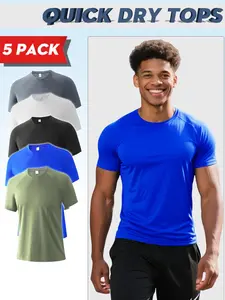Men's Solid Color Short Sleeve Sports Tee, Breathable & Quick Drying Round Neck T-shirt for Indoor Outdoor Wear, Casual Comfy Men's Sportswear for All Seasons