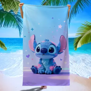 Stitch Soft Cute Beach Towel, Blue Gradient Print Bath Towel, Home Bathroom Outdoor Soft Skin-Friendly Towel, Ideal Gift