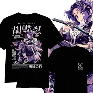 Demon Hot Anime Slayer Kochou Shinobu Pure Cotton T-shirt for 2026 Summer Men's and Women's Fashion Casual Cosplay Short Sleeved T-shirt Soft Cotton Comfortable Everyday Wear