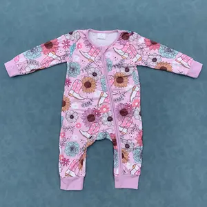 Cowgirl western floral long sleeve zip romper
