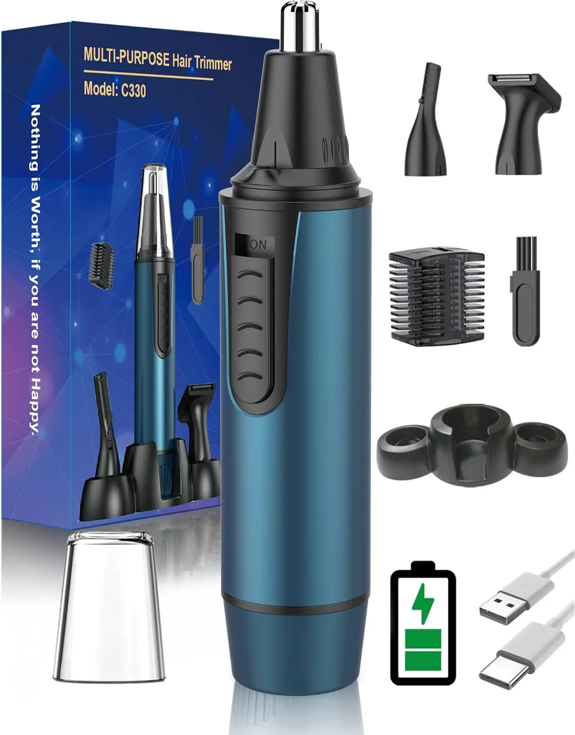 AREYZIN Ear and Nose Hair Trimmer for Men and Women Professional USB Rechargeable Nose Trimmer Nose Clippers Eyebrow Facial Hair Trimmer Body Grooming Kit IPX7 Waterproof Dual Edge Blades