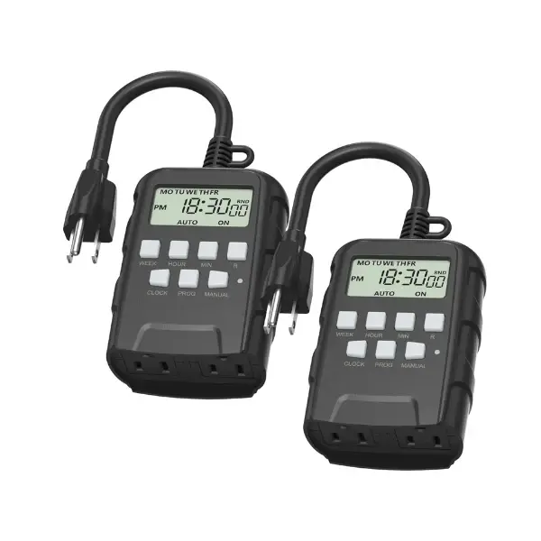 2 PACK 7 Day Heavy Duty Digital Programmable Outdoor Timer Dual Outlet BN-LINK 2 PACK 7 Day Heavy Duty Digital Programmable Outdoor Timer Dual Outlet BN-LINK