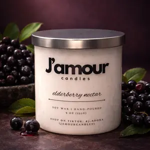 J'Amour Candles: Elderberry Nectar 10oz Frosted White Candle