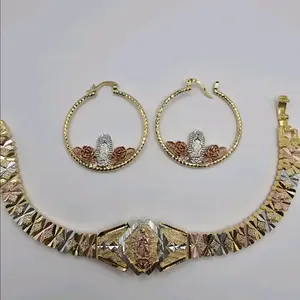 VIRGIN MARY beautiful set bracelet 7"inches with earrings three colors Gold-plated