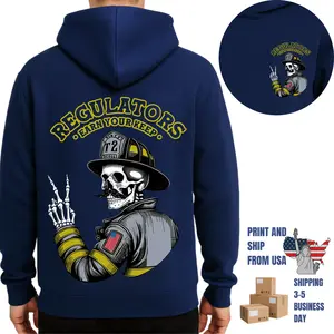 Regulators Earn Your Keep Firefighter Hoodie, 2 Sides, bold skull firefighter artwork, oversized hoodie for men, firefighter streetwear, rugged duty style, gift for first responders