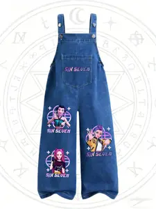 K-Pop Hunter Girl Group 1-piece set of cartoon-patterned printed jeans, Overalls for girls. Brand for girls, jeans aged 8-12, long-legged girl's jeans