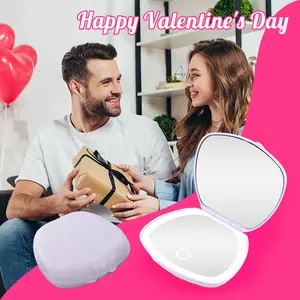 Mini Shell LED Makeup Mirror – White |   5X Magnifier + Touch Dimming + Rechargeable