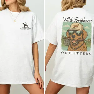 Wild Southern Shirt, Funny Dog Fishing T-Shirt, Simply Printed Graphic Shirt, Daily Casual Cotton Womenswear