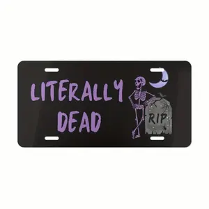 Humorous Front License Plate Text Literally Dead, Skull Plate, Black and Purple Self-Plate, Gothic Car Accessories, Aluminum Front License Plate - 6x12inch Polished Metal Standard Plate, Easy to Install, Decorative Use Only, Made in USA