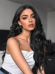 5.5*4*0.5 T Lace Front Wig in Natural, Long Wavy Synthetic Hair, Perfect for Everyday and Festivals like Christmas and Halloween, Loose Wave Wigs, Body Wave Wig