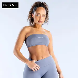 DFYNE New Bandeau Matte Nylon Yoga Set – Seamless Strapless Crop Top + Shorts Ultra-Soft Breathable Yoga Fitness Suit for Women