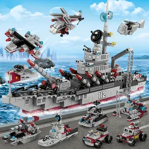 8-In-1 Military Aircraft Carrier Building Block Set, Construction Set, Aviation Cruiser Blocks, Army Ship And Plane Toys Suitable for Boys Aged 6-12