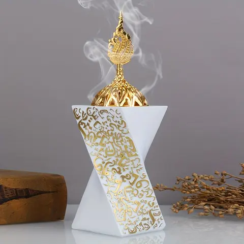 Elegant Metal-lid Scented Incense Burner, 1 Count Resin Crafted Home Accent, Incense Burner for Home Decor, Room Decor, Home Decor, Fragrance, Aroma, Gift, Incense Holders