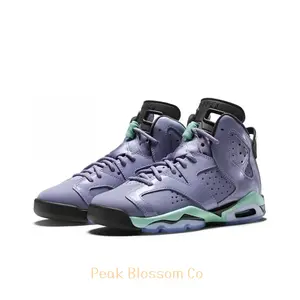 Gray and Purple Patent Leather High-Top Retro Basketball Shoes with Mint Green Midsole and Icy Outsole