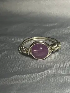 Lavender Amethyst size 8.5 silver-tone copper wire-wrapped ring