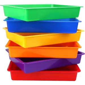 6 Pack Colorful Plastic Paper Turn in Bins Trays, Thick and Sturdy A4 Letter Size Flat Storage Trays for Classroom Organization and Storage