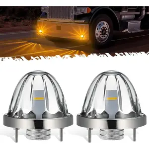 2Pcs Glass Watermelon Lights [Patented] Clear Lens Amber LED Side Marker Turn Signal Lights with Bezel Replacement for Kenworth Peterbilt Freightliner Trucks