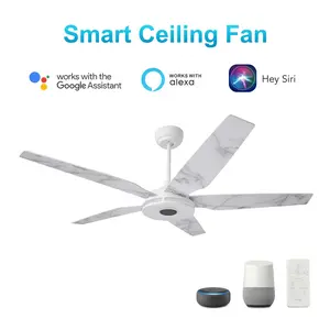 Explorer 52 In. 5-Blade Outdoor Best Smart Ceiling Fan, White Marble Pattern with Dimmable Led Light, Remote Control, Alexa/google Home/Siri Compatible