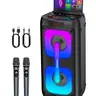 Portable Bluetooth Karaoke Machine with 2 Wireless Microphones, Rechargeable Stereo Audio Speaker, PA System with Disco Lights for Big Parties, Outdoor Use, Ideal Gift for Music Lovers (Compatible with Smartphones)