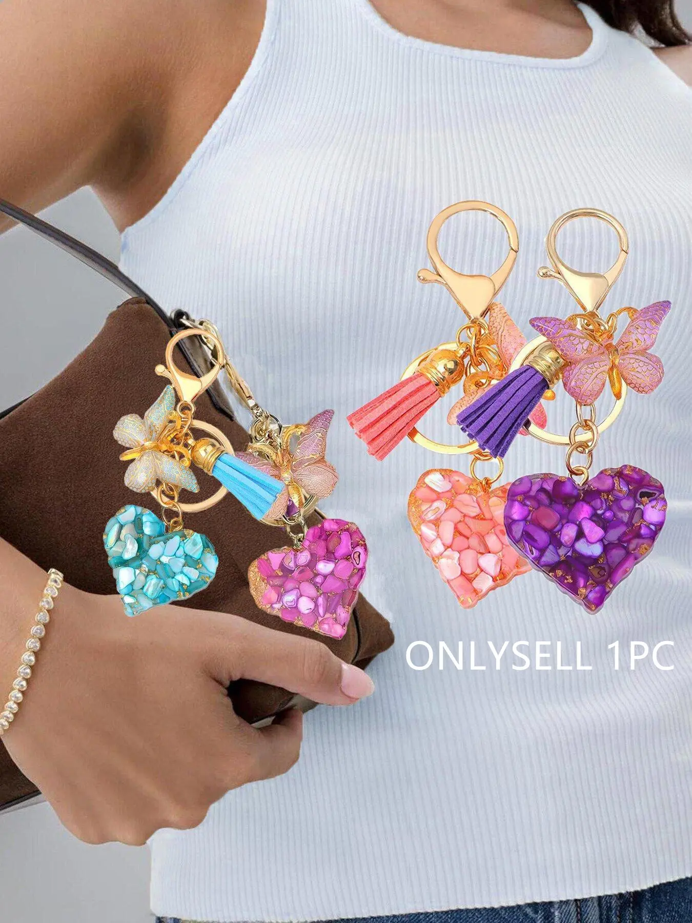 Beautiful Heart Butterfly Design Bag Charm Keychain, Cute Decoration Gift for Girls, Valentine's Day Present, All Season Accessory, Trendy Cute Keychain, Keychain For Bags