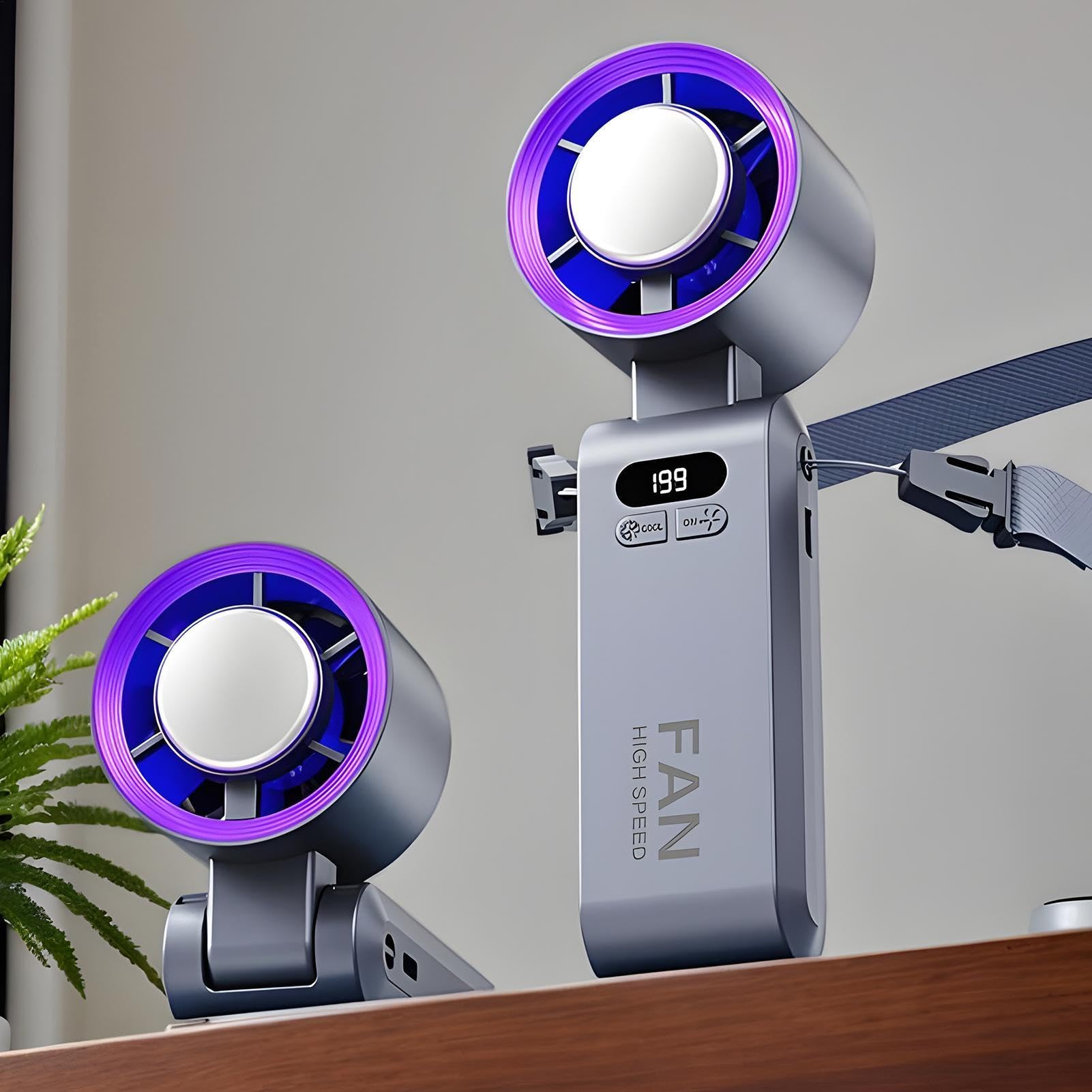 20000 RPM High Speed Handheld Fan with Ice Cooler, Rechargeable Portable Pocket Fan Adjustable Speed Personal Fan for Travel Outdoor Office Purple