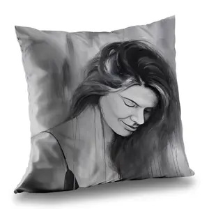 360 Stand 14" Poly Twill Throw Pillow - Hyperrealism Woman Smile Portrait Print, Home Decorative Cushion for Textiles & Soft Furnishings, Artwork Standard Pillows