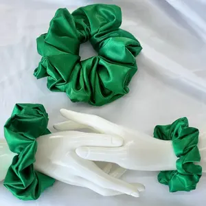 Emerald Green Satin Scrunchie | St Patrick's Day Hair Accessory, Oversized Ponytail Holder