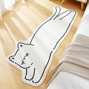 Modern Cute Cat Shape Rug, Long Striped Living Room Bedroom Mat, Washable Plush Carpet, Home Decor for Hallway Kitchen