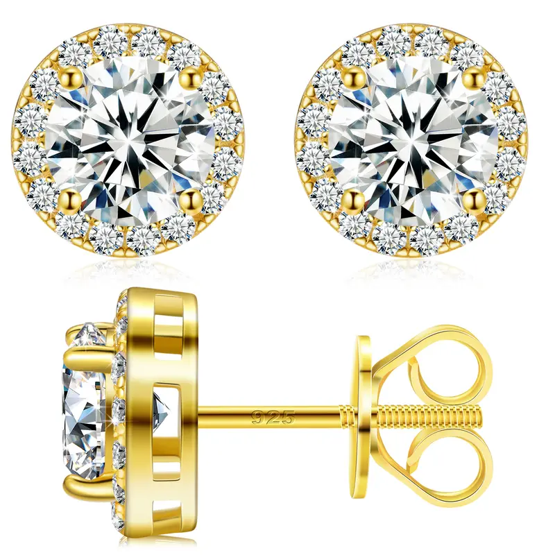 【E103 live2】UCCIYO Lab-created Moissanite Earrings S925 Sterling Silver Stud Screw Back Earrings Earrings for Women Men Fashion Simple Style Jewelry Gift Wedding Daily Birthday Anniversary 【E103 live2】