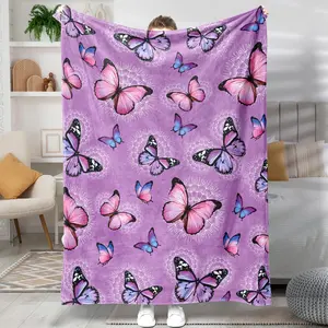 Butterfly Blanket Purple Butterfly Throw Blanket Ultra Soft Cozy Flannel Throw Blanket Lightweight Fuzzy Plush Blankets for Couch Sofa Bed Travel Home Decor
