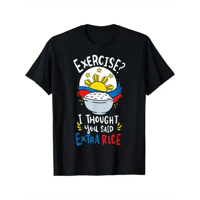 Streetwise Staple Men's Casual Cotton T-Shirt with Filipino Rice Print - Comfort Fit Short Sleeve Round Neck Tee Crewneck Fabric Menswear Top