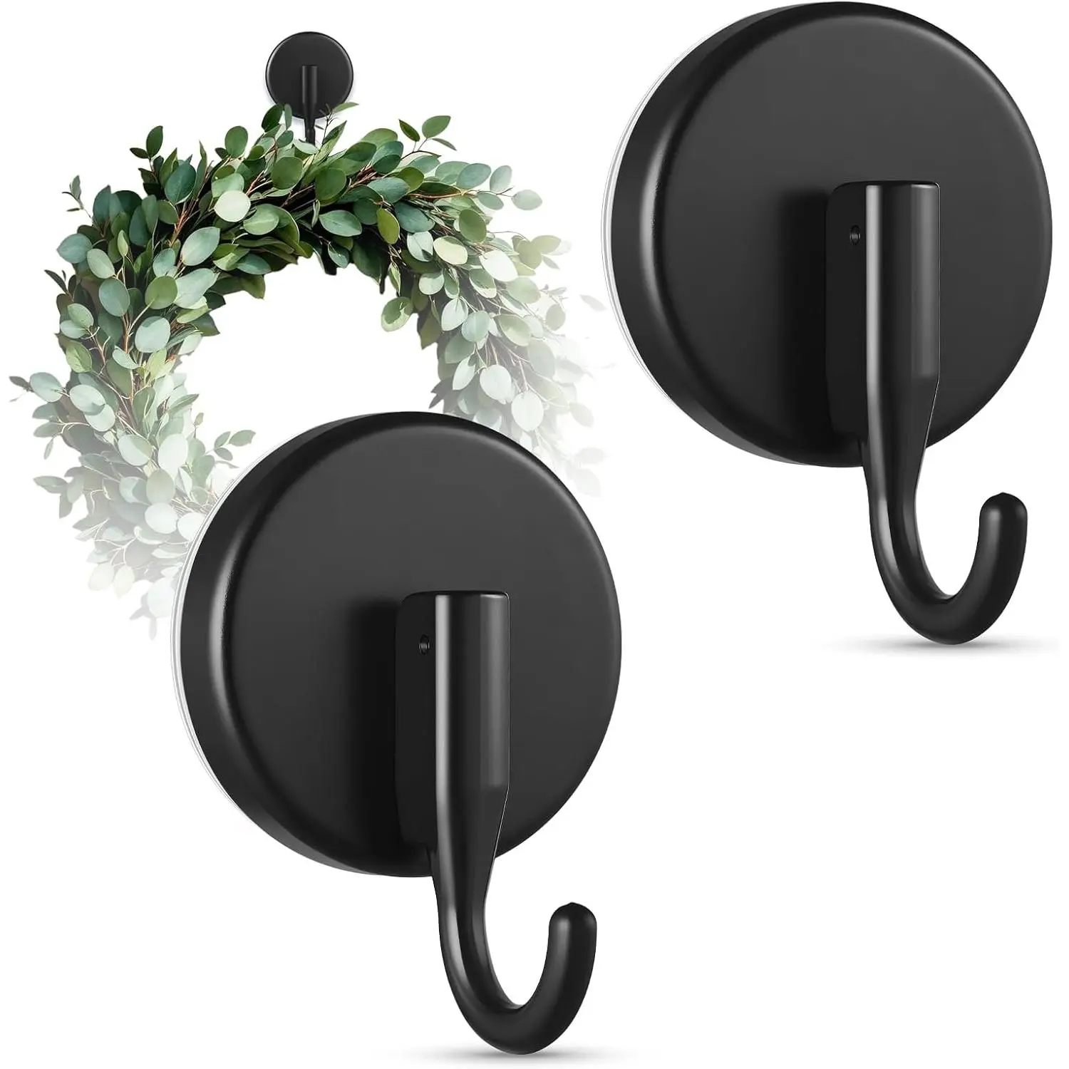 Suction Cup Wreath Hanger, Upgraded Reef Hook for Front Door/Glass Window/Over Door, Christmas/Thanksgiving/Halloween/July 4th/Easter/Valentine/Spring/Summer/Fall (Black, 2-Pack)