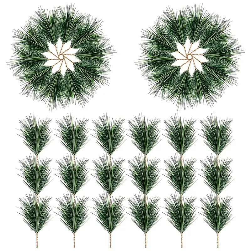 60 PC Artificial Green Pine Needles Branches-Small Pine Twigs Stems Picks-Fake Greenery Pine Picks for Christmas Garland