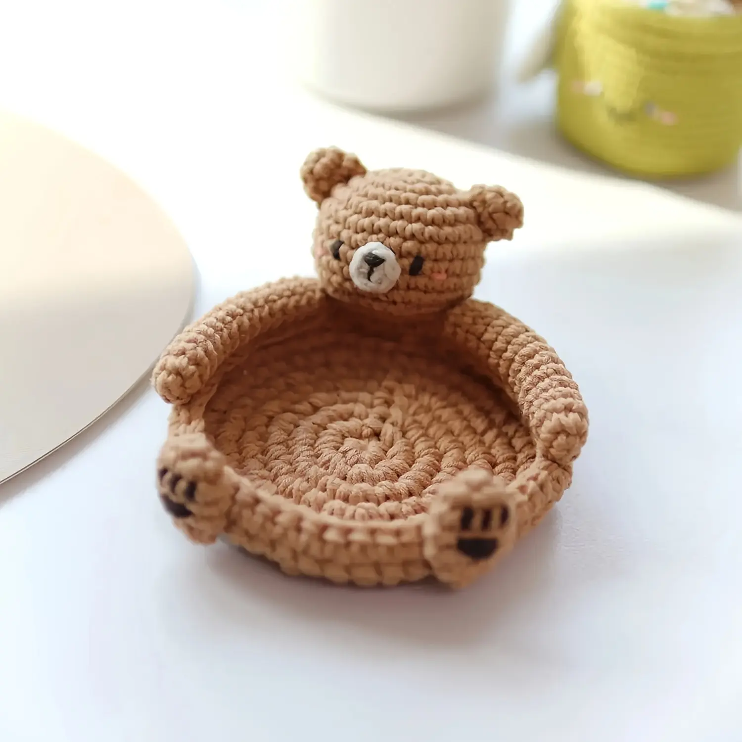 Set of Yarn Knitted Coasters Cute Bear Design Handmade Kit Four Seasons Fabric